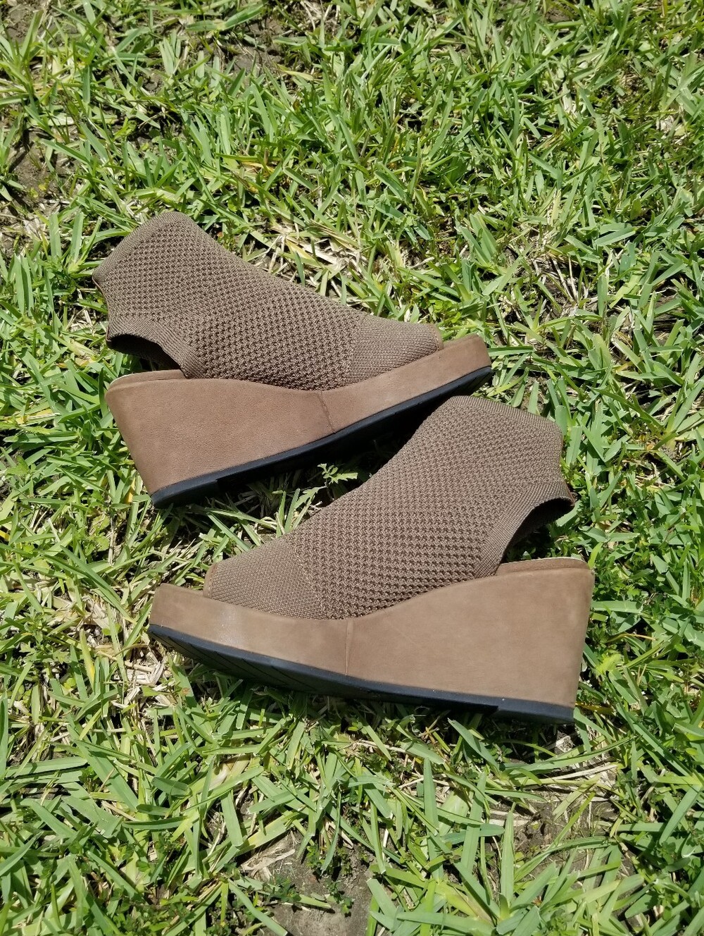 Eileen Fisher Brown Warrick Knit Wedge Sandal Booties Size 7.5